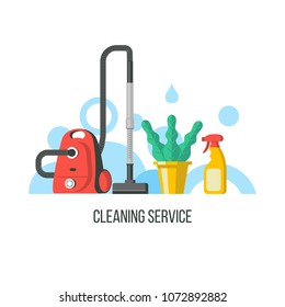 Service cleaning. Colorful vector illustration, Emblem. Cleaning kit.