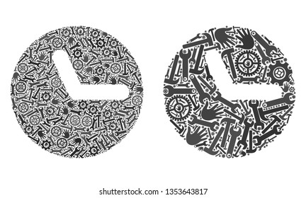 Service clock icon mosaic of service tools. Abstract vector clock symbol is formed with gears, hands, hammers and spanners. Concept of maintenance job.