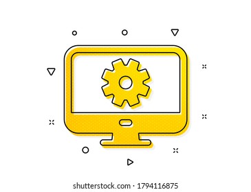 Service Cogwheel sign. Computer or Monitor icon. Personal computer symbol. Yellow circles pattern. Classic monitor settings icon. Geometric elements. Vector