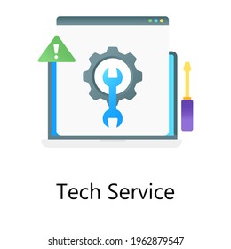 Service cogwheels with warning alert, gradient vector of tech service 