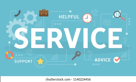 Service concept. Idea of customer service and technical support. Helping clients with problems. Providing customer with valuable information. Flat vector illustration