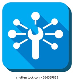 Service Connections vector icon. Style is rounded square light blue button with long shadows. Symbol color is white.