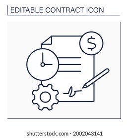 Service contract line icon. Business agreement between contractor and customer. Maintenance,servicing of equipment over specified period.Contract concept. Isolated vector illustration. Editable stroke