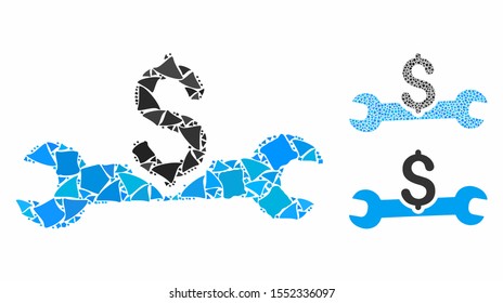 Service cost composition of tuberous items in various sizes and color tones, based on service cost icon. Vector joggly items are grouped into collage. Service cost icons collage with dotted pattern.