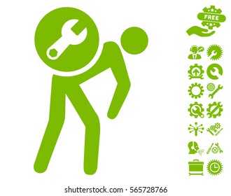 Service Courier icon with bonus tools graphic icons. Vector illustration style is flat iconic eco green symbols on white background.