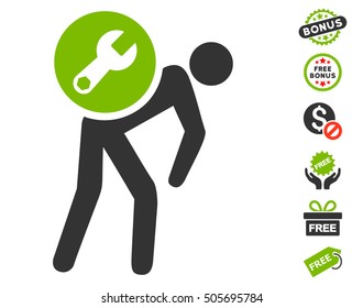 Service Courier icon with free bonus clip art. Vector illustration style is flat iconic symbols, eco green and gray colors, white background.