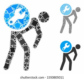 Service courier mosaic of rugged parts in various sizes and color tints, based on service courier icon. Vector rough parts are organized into mosaic. Service courier icons collage with dotted pattern.