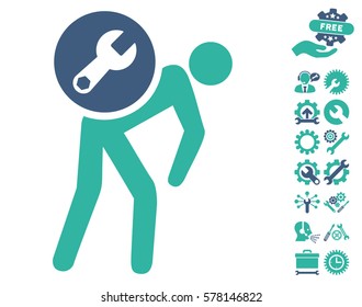 Service Courier pictograph with bonus settings pictograms. Vector illustration style is flat iconic cobalt and cyan symbols on white background.
