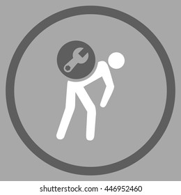 Service Courier vector bicolor icon. Image style is a flat icon symbol inside a circle, dark gray and white colors, silver background.
