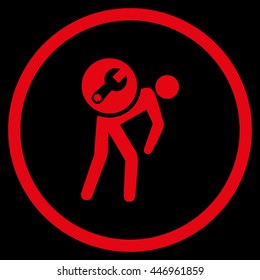 Service Courier vector icon. Image style is a flat icon symbol inside a circle, red color, black background.