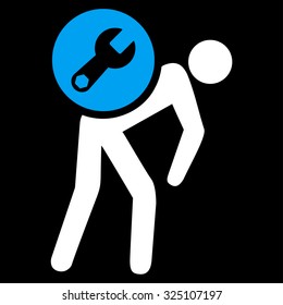 Service Courier vector icon. Style is bicolor flat symbol, blue and white colors, rounded angles, black background.
