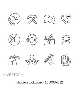 service customer help icons set, call center support, assistance phone, advise contact information, thin line web symbols on white background - editable stroke vector illustration eps 10