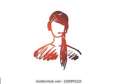 Service, customer, operator, support, help concept. Hand drawn female support manager concept sketch. Isolated vector illustration.