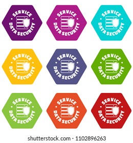 Service data security icons 9 set coloful isolated on white for web