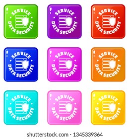 Service data security icons set 9 color collection isolated on white for any design