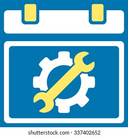Service Date vector icon. Style is bicolor flat symbol, yellow and white colors, rounded angles, blue background.