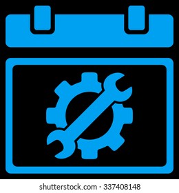 Service Date vector icon. Style is flat symbol, blue color, rounded angles, black background.
