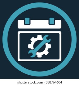 Service Date vector icon. Style is bicolor flat rounded symbol, blue and white colors, rounded angles, dark blue background.