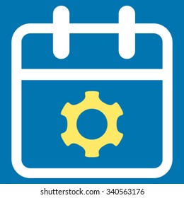 Service Date vector icon. Style is bicolor flat symbol, yellow and white colors, rounded angles, blue background.