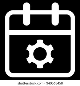 Service Date vector icon. Style is flat symbol, white color, rounded angles, black background.
