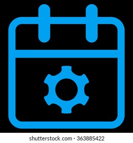 Service Date vector icon. Style is flat symbol, blue color, rounded angles, black background.