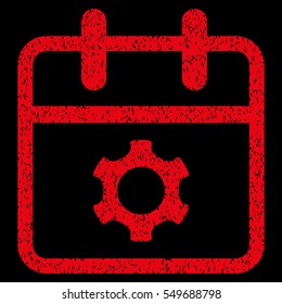 Service Day grainy textured icon for overlay watermark stamps. Flat symbol with dust texture. Dotted vector red ink rubber seal stamp with grunge design on a black background.