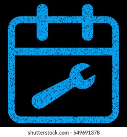 Service Day grainy textured icon for overlay watermark stamps. Flat symbol with scratched texture. Dotted vector blue ink rubber seal stamp with grunge design on a black background.