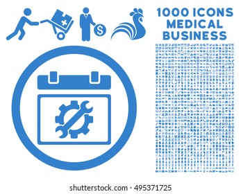 Service Day icon with 1000 medical business cobalt vector design elements. Clipart style is flat symbols, white background.