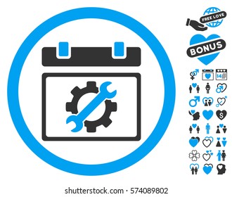 Service Day icon with bonus dating pictograph collection. Vector illustration style is flat rounded iconic blue and gray symbols on white background.