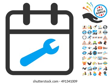 Service Day pictogram with bonus 2017 icon set. Vector illustration style is flat iconic symbols, white background.