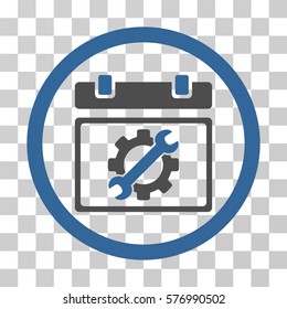 Service Day rounded icon. Vector bicolor illustration style is a flat iconic symbol inside a circle, cobalt and gray colors, transparent background. Designed for web and software interfaces.