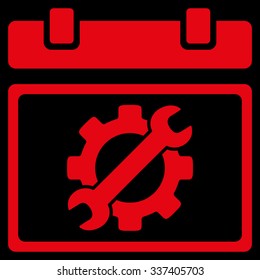 Service Day vector icon. Style is flat symbol, red color, rounded angles, black background.