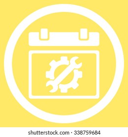 Service Day vector icon. Style is flat rounded symbol, white color, rounded angles, yellow background.