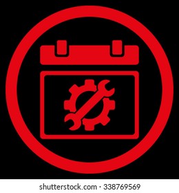 Service Day vector icon. Style is flat rounded symbol, red color, rounded angles, black background.