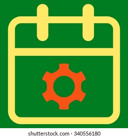 Service Day vector icon. Style is bicolor flat symbol, orange and yellow colors, rounded angles, green background.