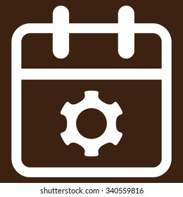 Service Day vector icon. Style is flat symbol, white color, rounded angles, brown background.