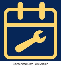Service Day vector icon. Style is flat symbol, yellow color, rounded angles, blue background.