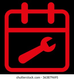 Service Day vector icon. Style is flat symbol, red color, rounded angles, black background.
