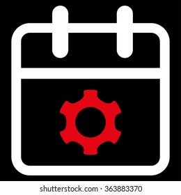 Service Day vector icon. Style is bicolor flat symbol, red and white colors, rounded angles, black background.