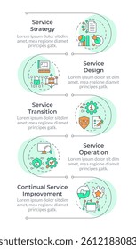 IT service delivery infographic vertical sequence. Statistical metrics, business. Visualization infochart with 5 steps. Circles workflow
