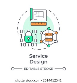 Service design multi color concept icon. Software development, programming. Source code, binary. Round shape line illustration. Abstract idea. Graphic design. Easy to use in blog post, presentation