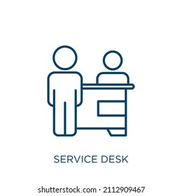 service desk icon. Thin linear service desk outline icon isolated on white background. Line vector service desk sign, symbol for web and mobile