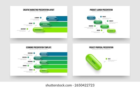 Desenvolvimento de Serviço Três Quatro Cinco Uma Opção Infográfico Slideshow Modelo Vetor Ilustração Conjunto. Introdução ao produto 3 4 5 1 Element Diagram Presentation Layout Collection.