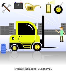 Service and diagnostics forklift. Detailed vector