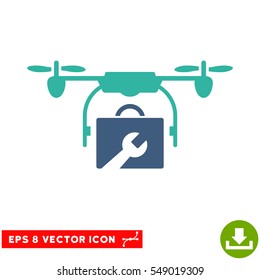 Service Drone EPS vector pictograph. Illustration style is flat iconic bicolor cobalt and cyan symbol on white background.