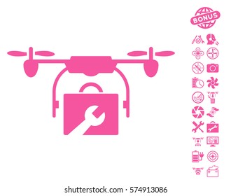 Service Drone icon with bonus nanocopter service clip art. Vector illustration style is flat iconic symbols on white background.
