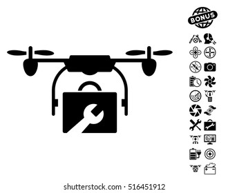 Service Drone icon with bonus uav tools clip art. Vector illustration style is flat iconic symbols on white background.