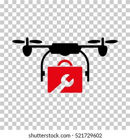 Service Drone icon. Vector pictogram style is a flat bicolor symbol, intensive red and black colors, chess transparent background. Designed for software and web interface toolbars and menus.