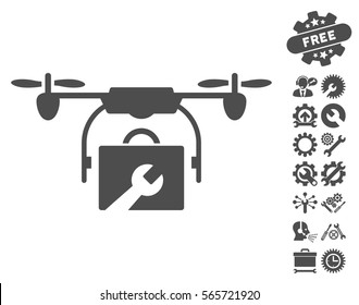 Service Drone pictograph with bonus service pictures. Vector illustration style is flat iconic gray symbols on white background.