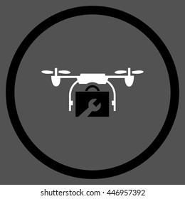 Service Drone vector bicolor icon. Image style is a flat icon symbol inside a circle, black and white colors, gray background.
